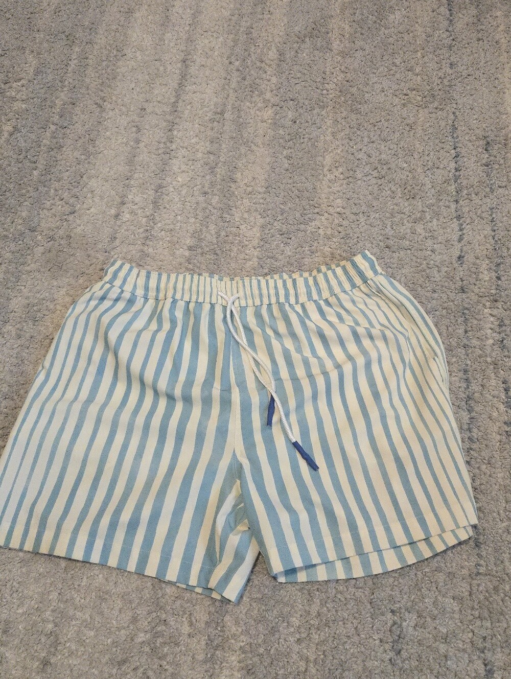 Tombolo Mens Swim Trunks XL Blue White Cabana Stripe Board Shorts Mesh Lined
